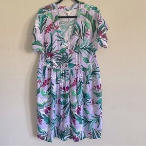Terra & Sky woman plus size tropical dress 0X/14W  midi summer casual comfort